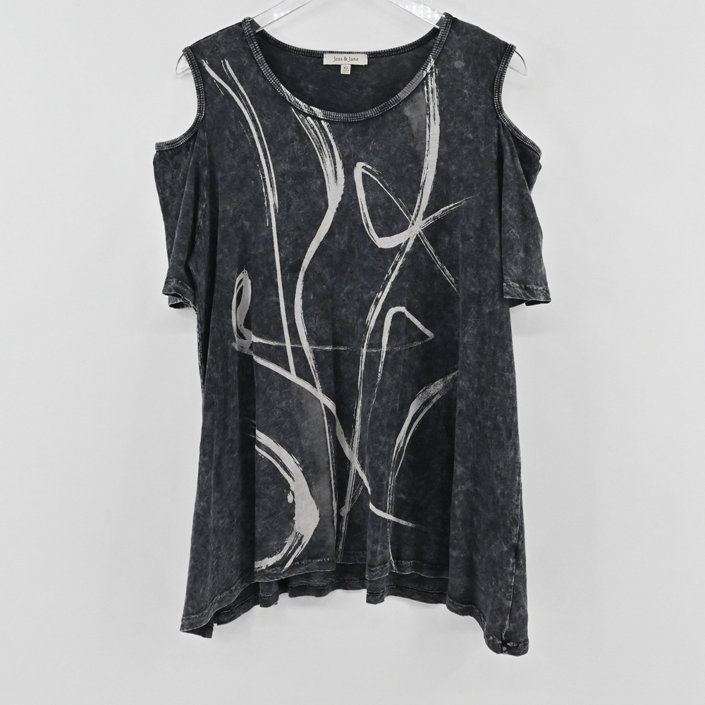Jess Jane Cold Shoulder Top Womens Size XL Black Mineral Wash Cotton M33-000
